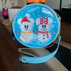 Disney Snowman Mickey and Minnie Mouse Snow Globe Crossbody Bag